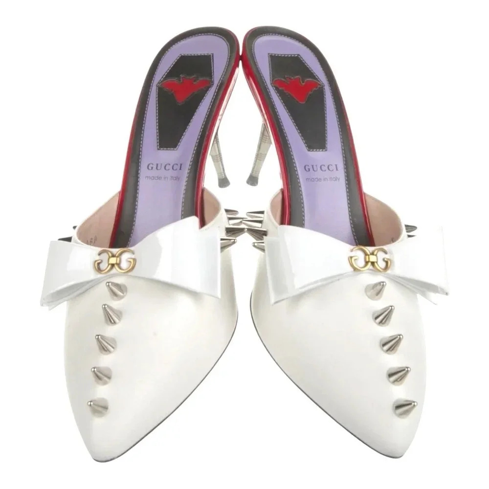 Gucci Vernice GG Spike Mules Malaga Kid Patent Leather 8.5 EU 38.5 Pointed Toe - Picture 4 of 12